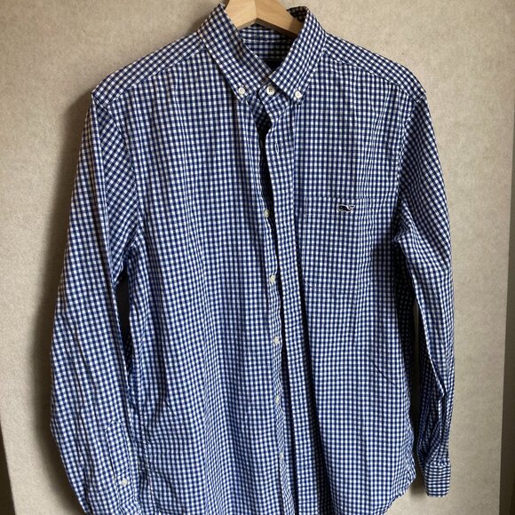 Vineyard Vines men's blue gingham button down dress shirt size medium - Picture 1 of 6
